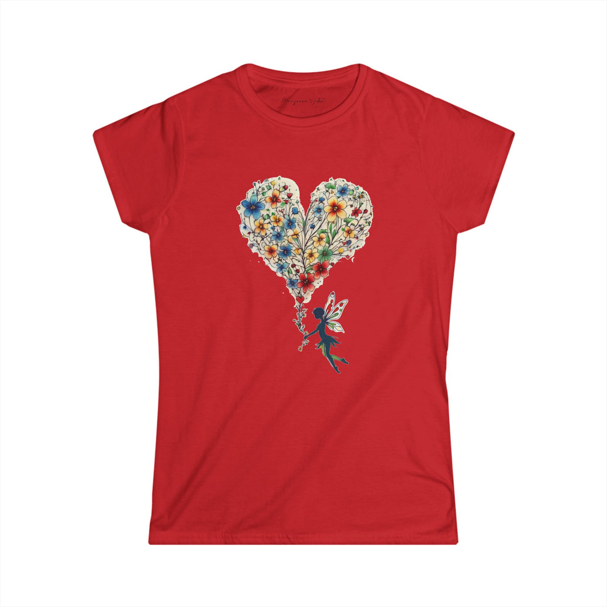 Floral Heart T-Shirt — Let Your Heart Bloom - Cute Watercolor Bouquet Heart - Women's White Softstyle Tee - Marijuana Widow