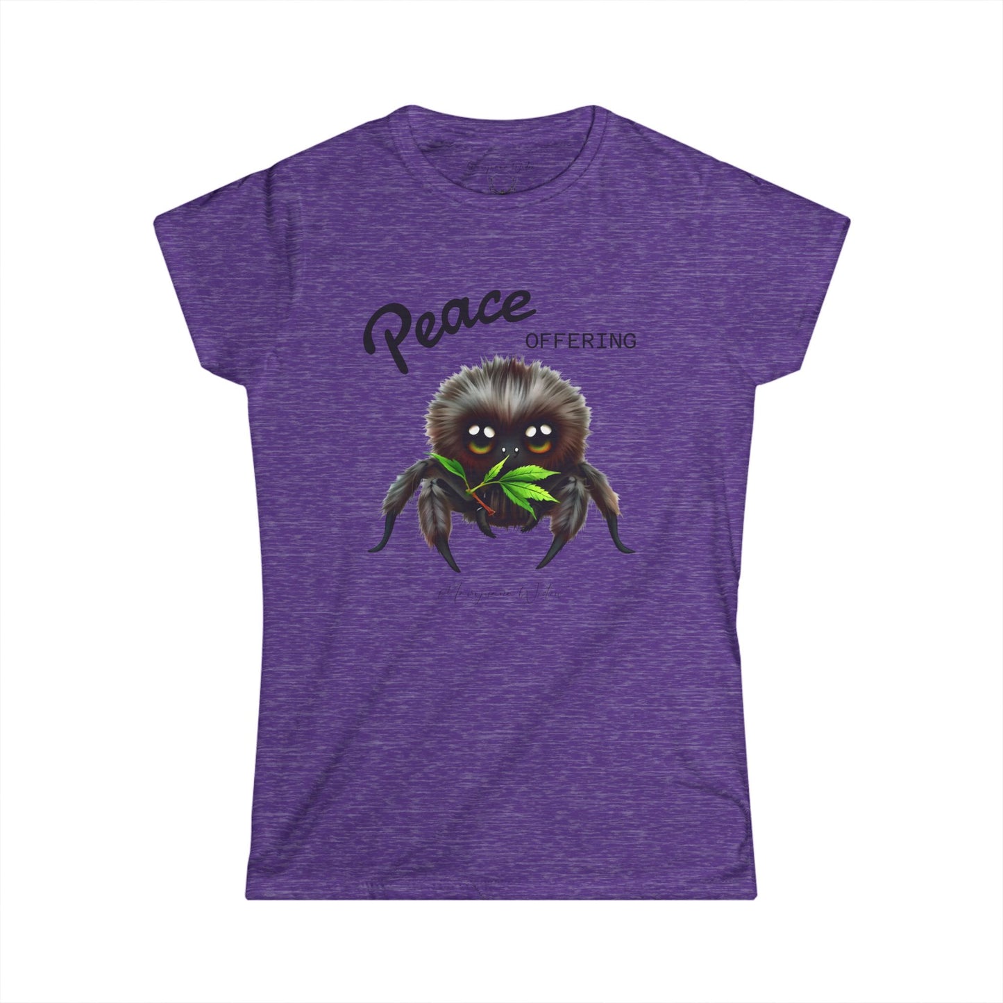 Cute Fluffy Spider Tee — Big‑Eyed Spider Holding Green Marijuana Leaves - Women's Tee