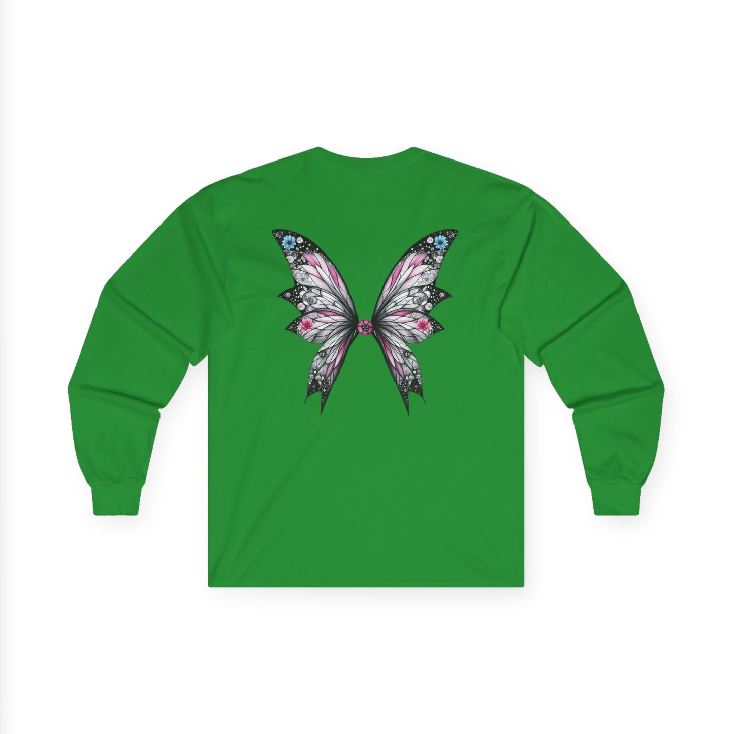 Wing and a Prayer - Fairy Butterfly Wings Long Sleeve Tee — Floral Gothic Butterfly Graphic