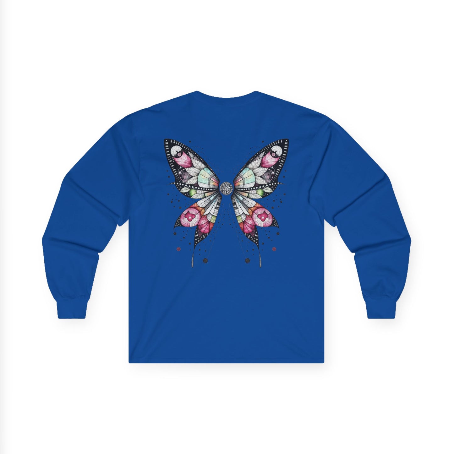 Dripping Ink - Fairy Butterfly Floral Long Sleeve Tee — Watercolor Wings - Front & Back Print Unisex Tee
