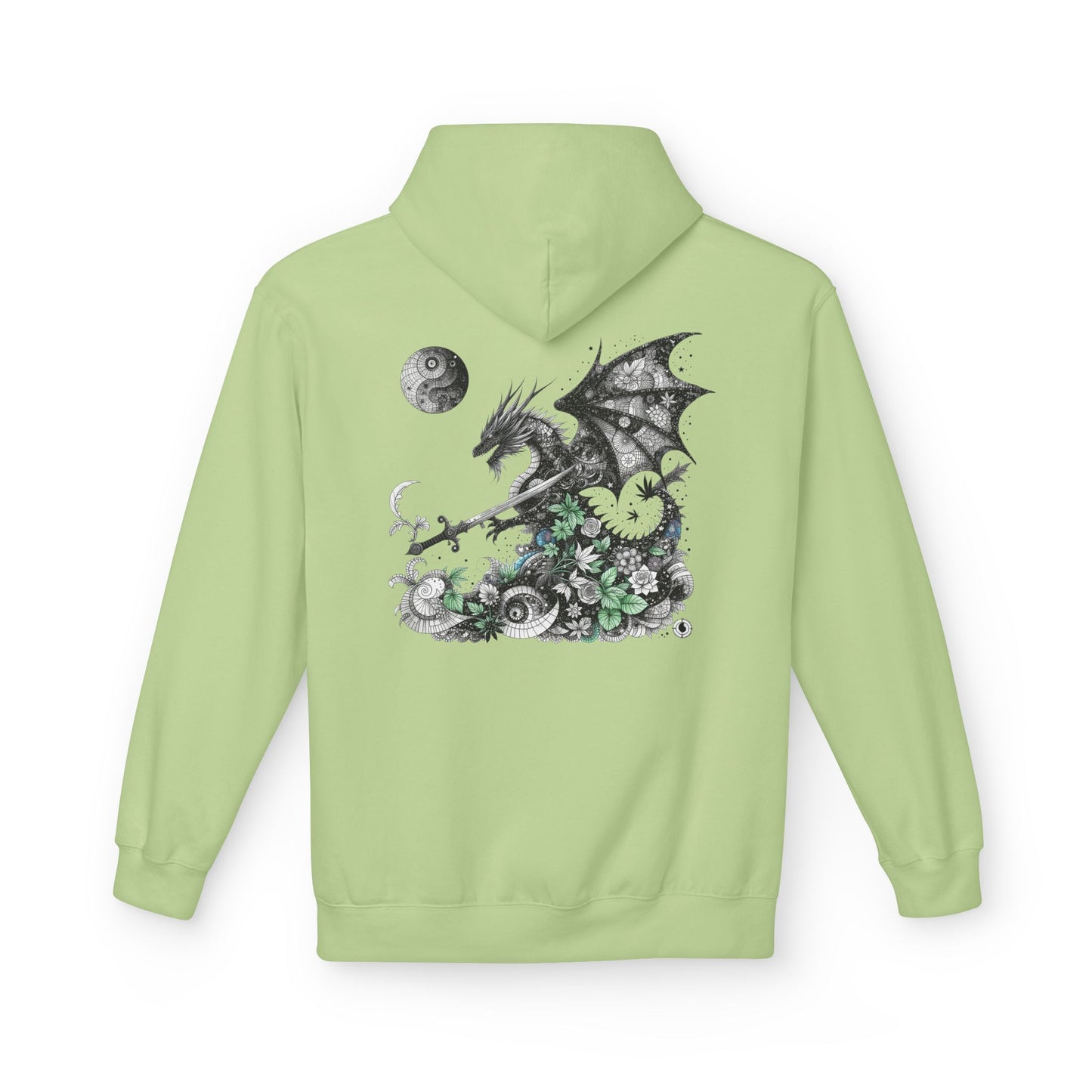 Midnight Garden Hoodie — Black & Green Fantasy Dragon Sword Unisex Hoodie