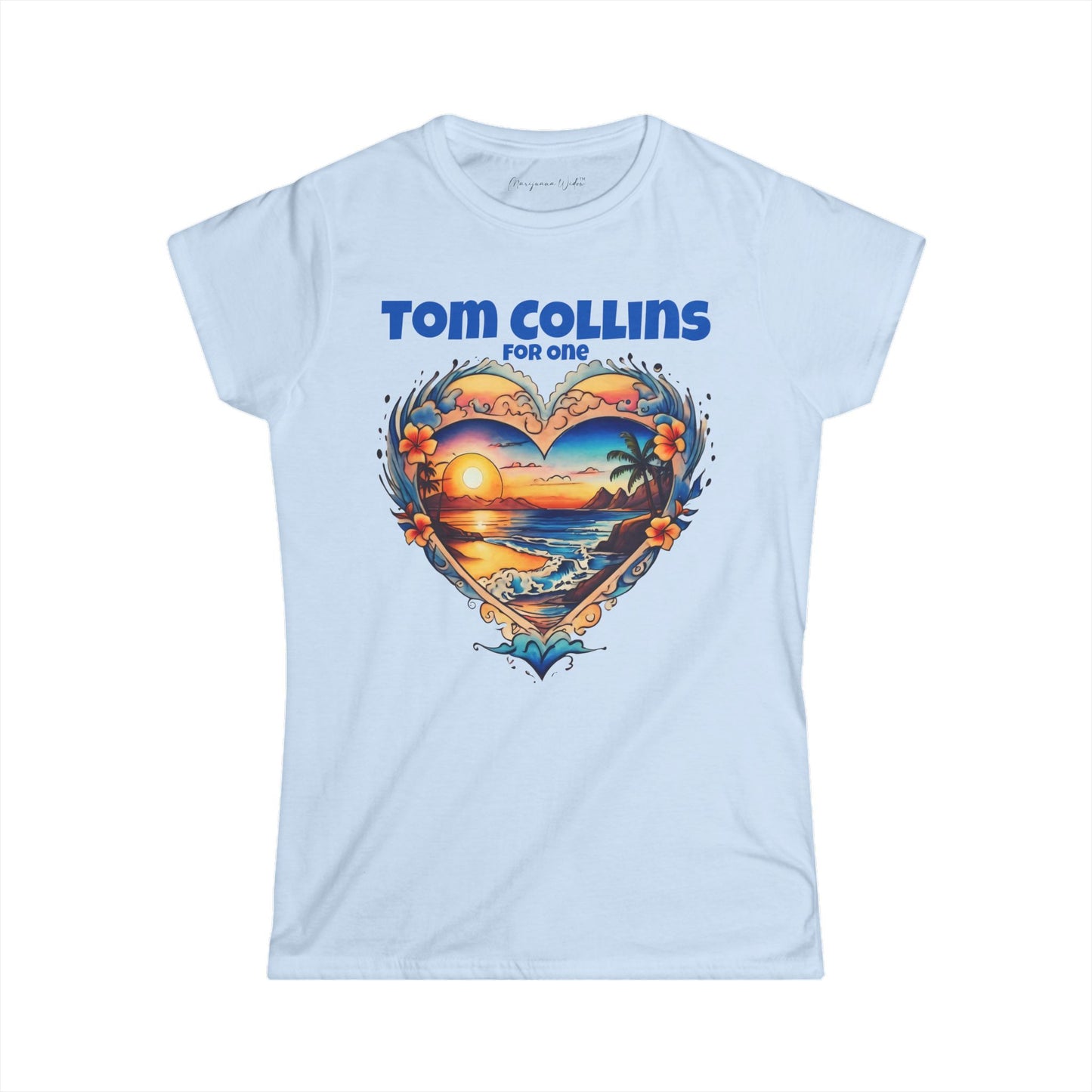 Tom Collins For One - Sunset Heart Women's T‑Shirt — Tropical Beach Graphic Tee