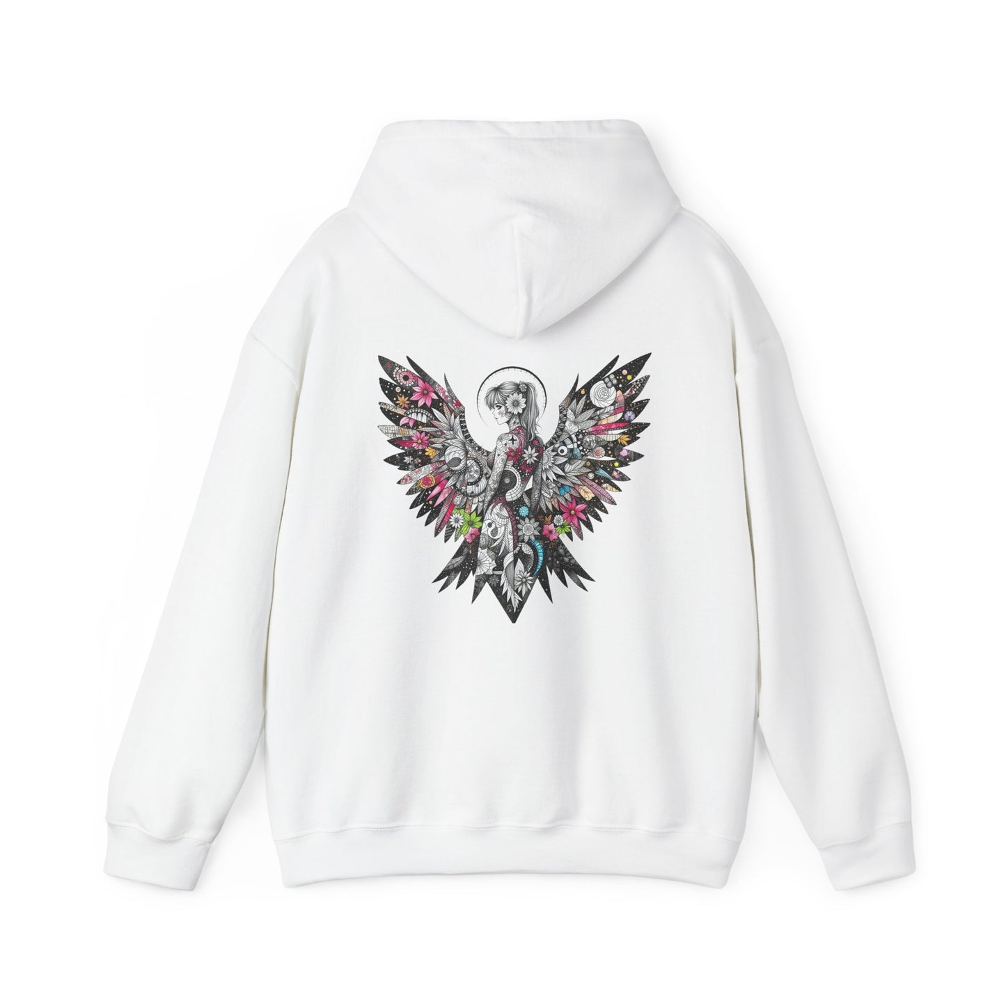 Angel Wings - Floral Skull Raven Hoodie — Gothic Boho Wings Pullover