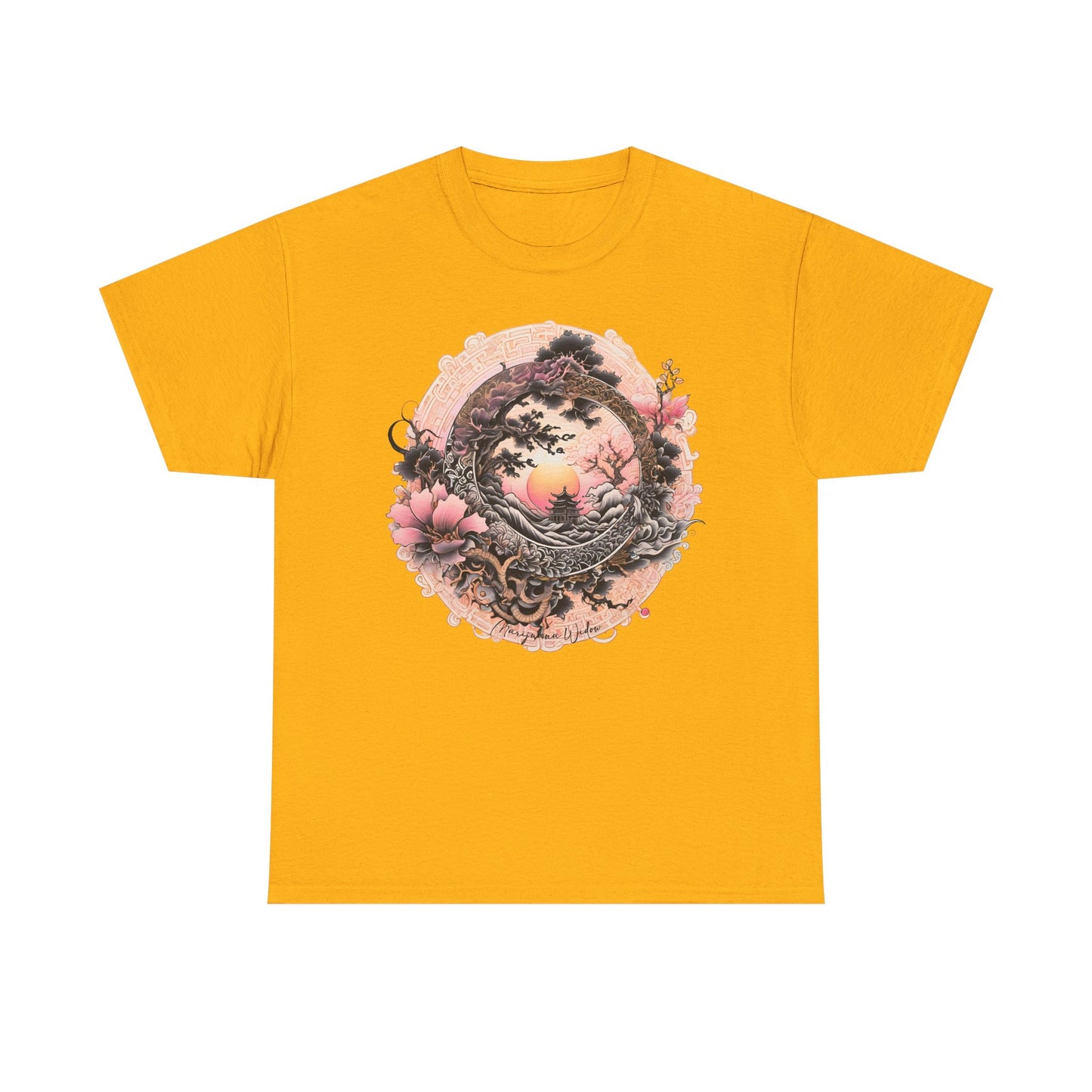 Sunset Pagoda — Vintage Pagoda with Cherry Blossoms - Unisex T-shirt