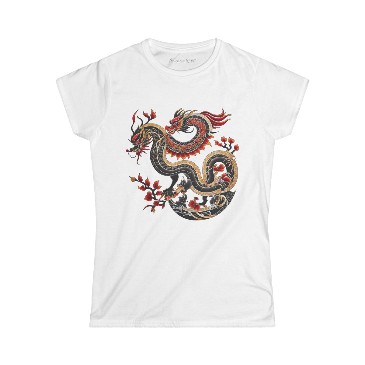 Dragon Floral Women's Tee — Vintage Eastern Serpent Graphic Shirt - Marijuana Widow