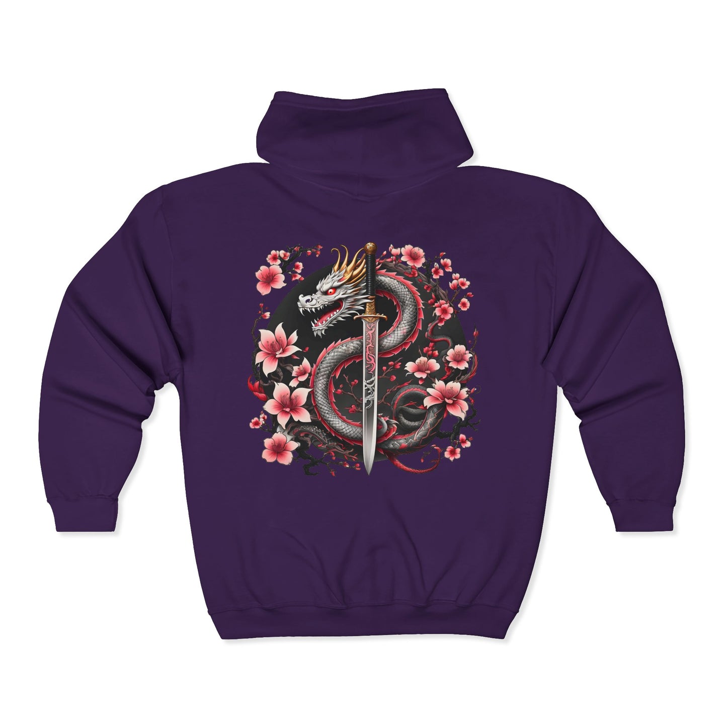 Black Dragon, Black Moon - Dragon Dagger Zip Hoodie – Sakura Sword Back Graphic