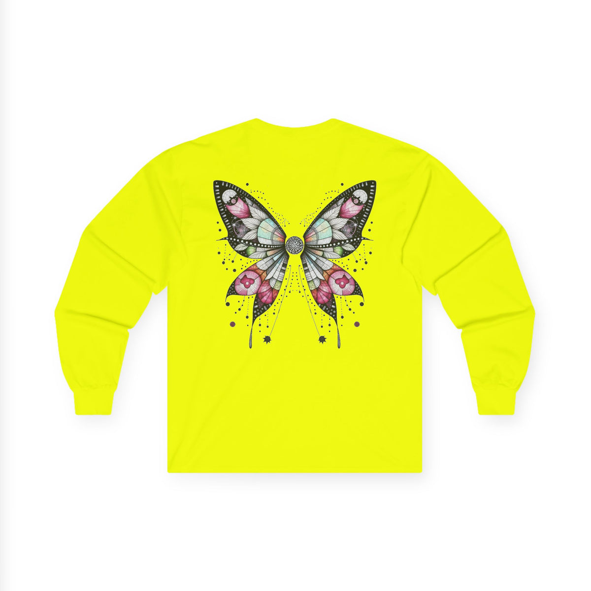 Dripping Ink - Fairy Butterfly Floral Long Sleeve Tee — Watercolor Wings - Front & Back Print Unisex Tee - Marijuana Widow