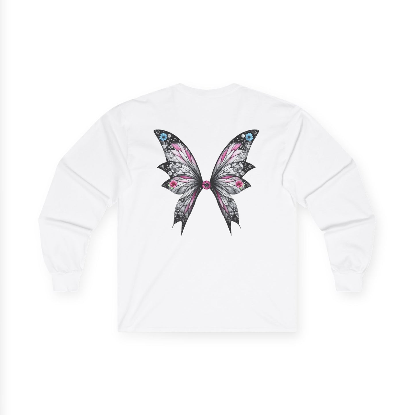Wing and a Prayer - Fairy Butterfly Wings Long Sleeve Tee — Floral Gothic Butterfly Graphic