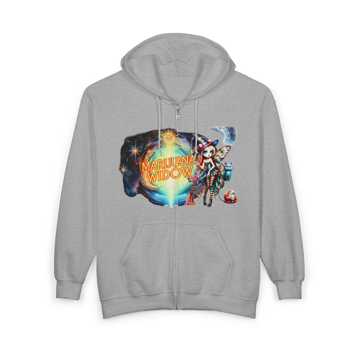 "Cirque de Mayhem" Zip Hoodie — Vintage Carnival Tent & Fairy Illustration - Front and Back Graphic