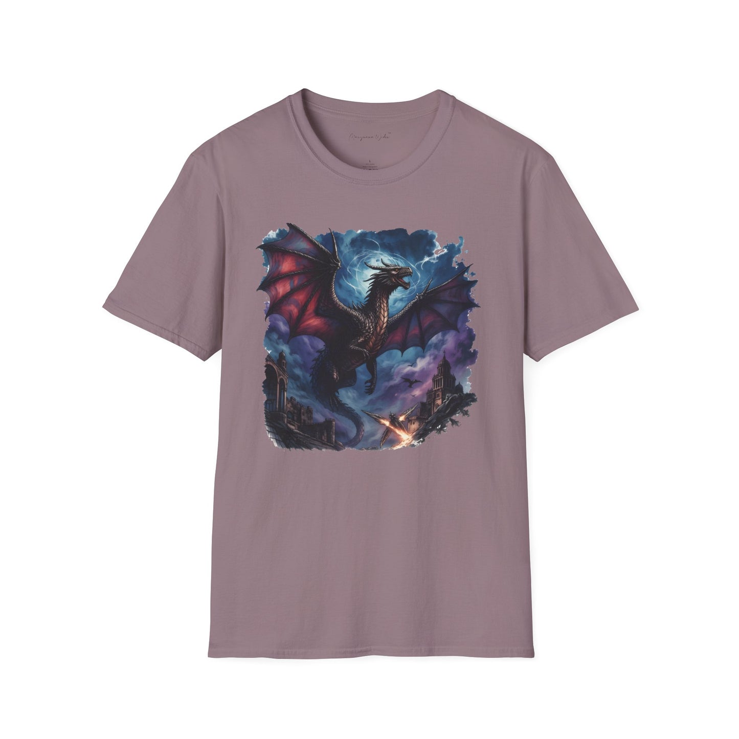Dragon Night Above the Tower Unisex T-Shirt — Fantasy Dragon Artwork Tee