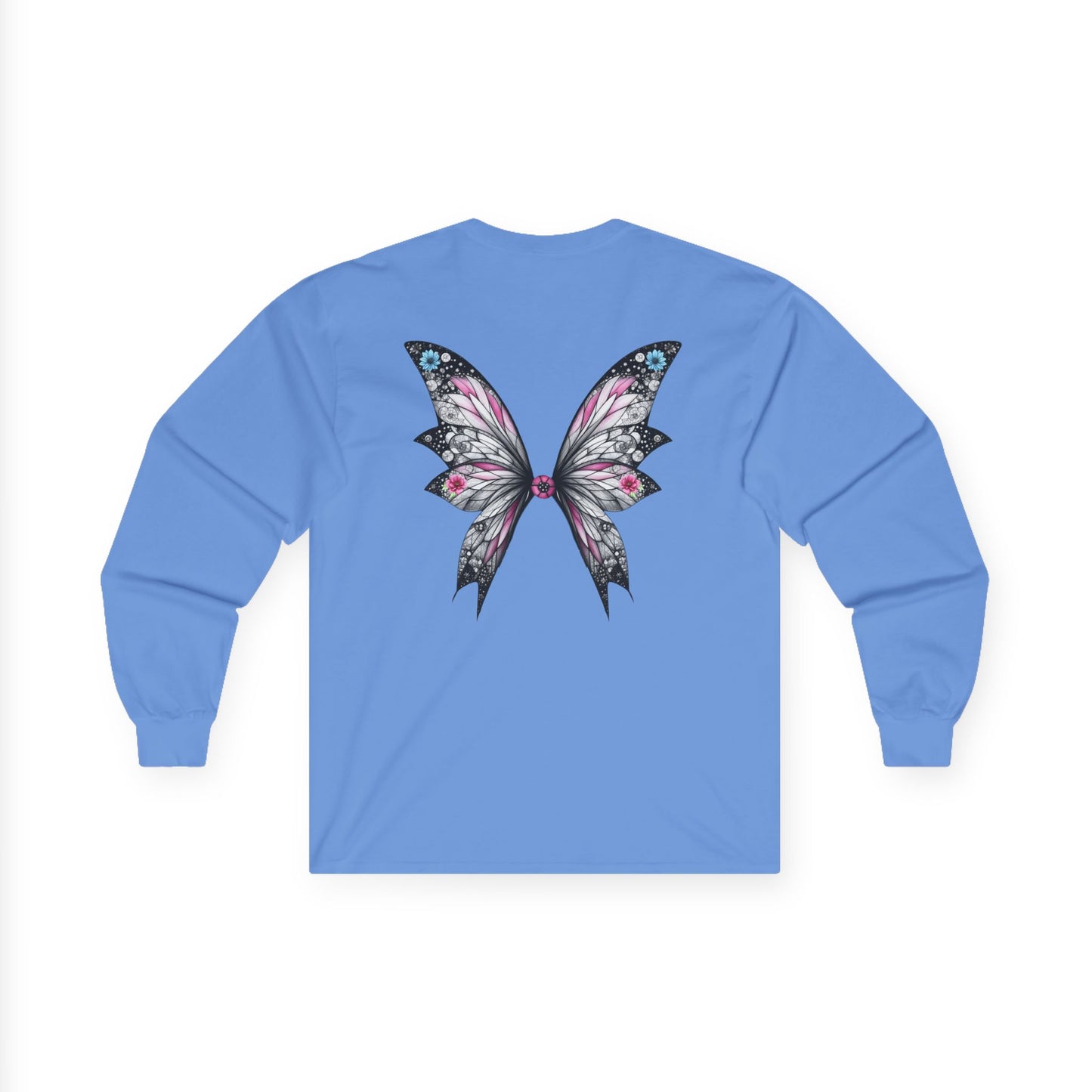 Wing and a Prayer - Fairy Butterfly Wings Long Sleeve Tee — Floral Gothic Butterfly Graphic
