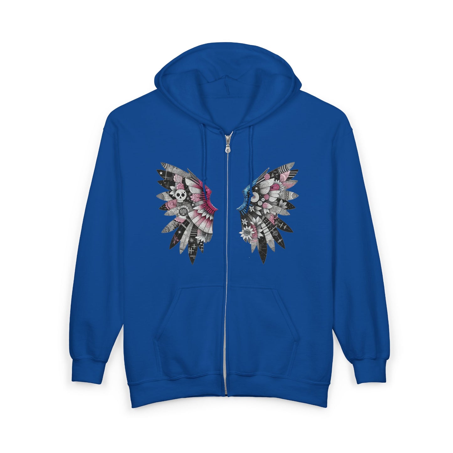 Angel Wings — Floral Skull Back Graphic - Full-Zip Hoodie