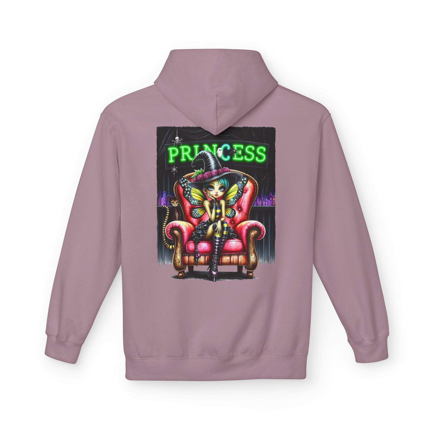 Princess Witch Hoodie — Gothic Neon Throne Graphic Unisex Hoodie