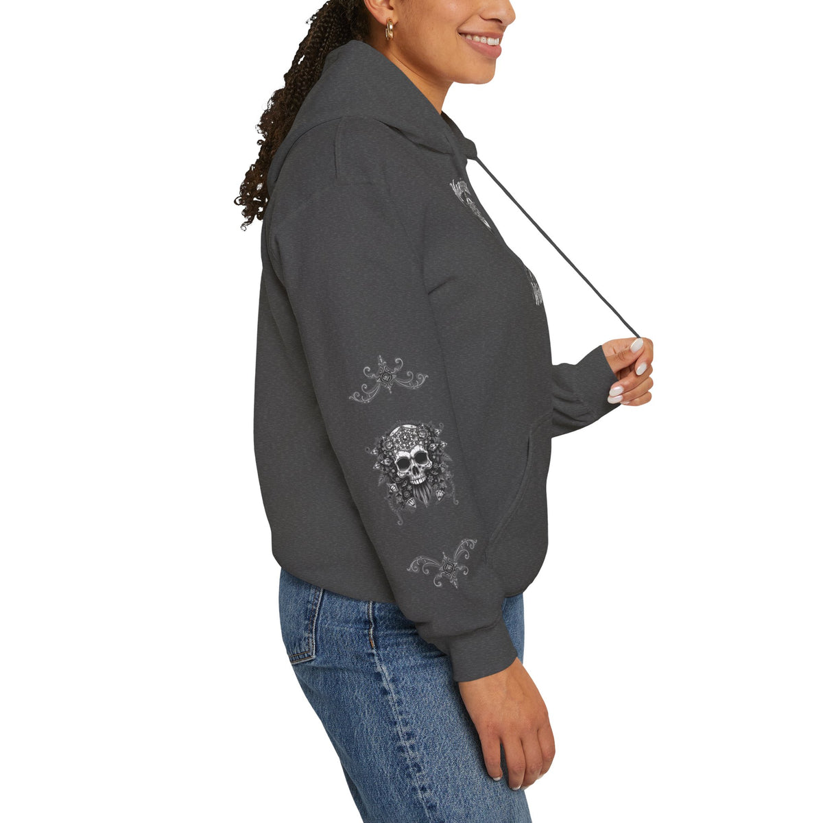 Marijuana Widow "Endangered Skull" Graphic Hoodie - Ink Art Sweatshirt with Front Back Sleeves Graphics - Marijuana Widow