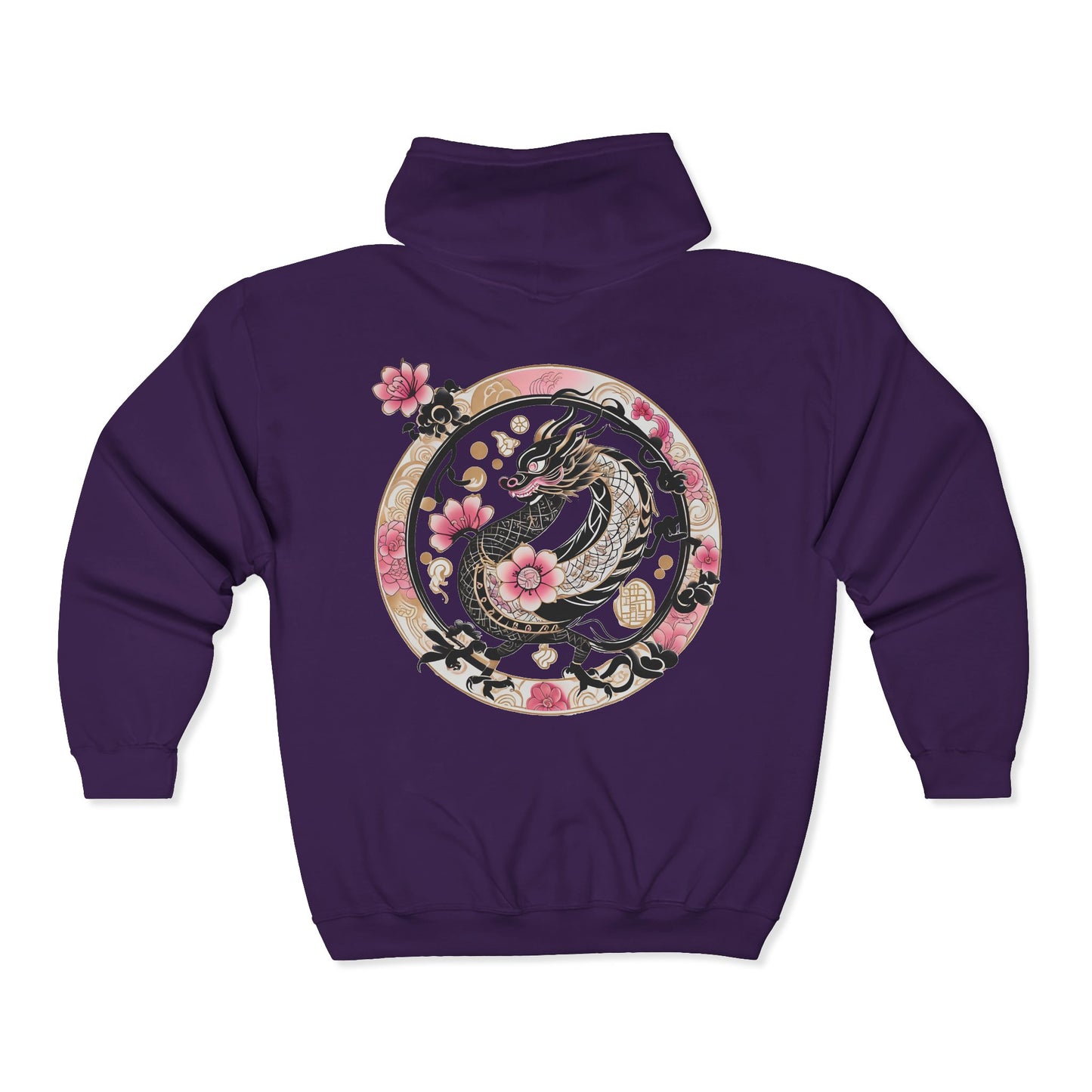 Dragon Sakura Zip Hoodie — Japanese Floral Dragon Full-Zip Unisex Sweatshirt