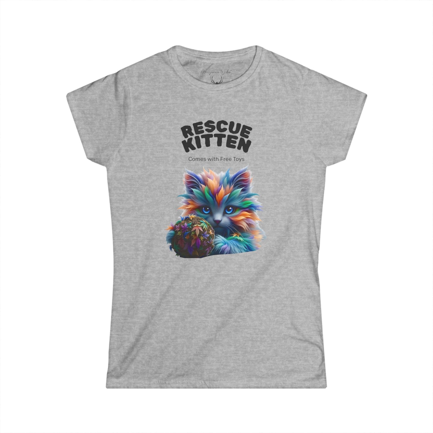 Rescue Kitten Cannabis Tee — Cute Multicolored Fluffy Kitten Holding Toy Ball - Women's Tee