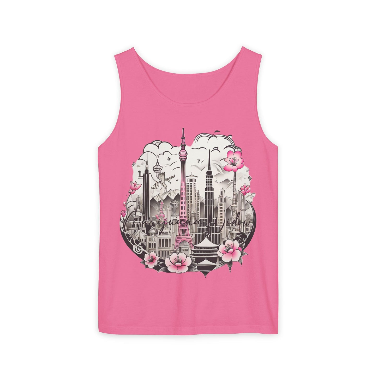 Tokyo Skyline Tank Top — Cherry Blossom Cityscape Graphic - Unisex Tank Top