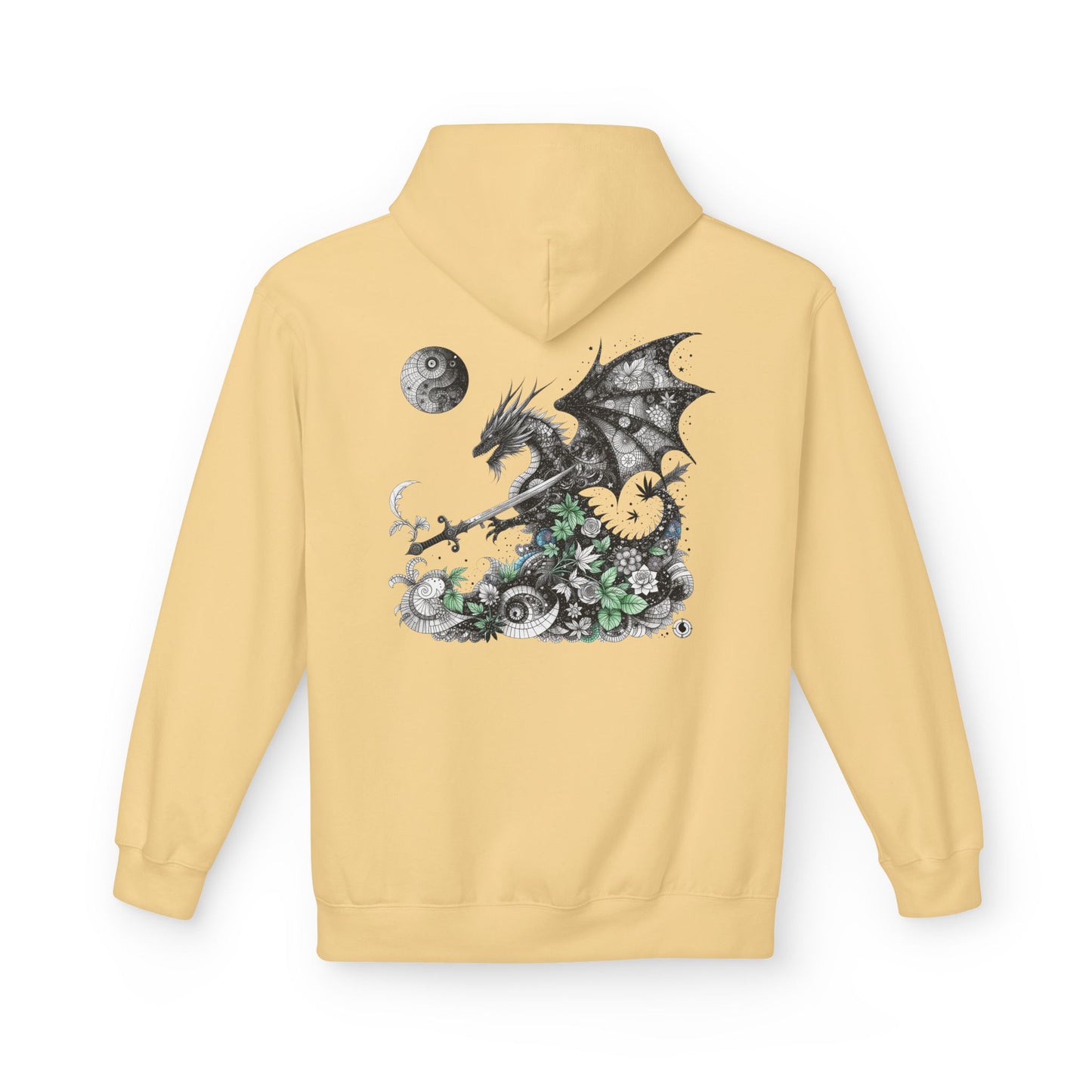 Midnight Garden Hoodie — Black & Green Fantasy Dragon Sword Unisex Hoodie