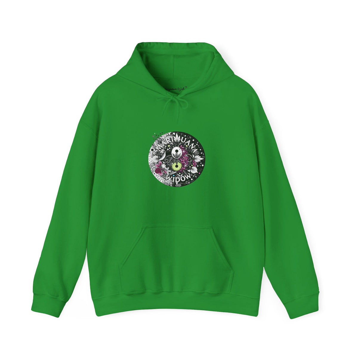 Angel Wings - Floral Skull Raven Hoodie — Gothic Boho Wings Pullover Front and Back Graphic - Marijuana Widow