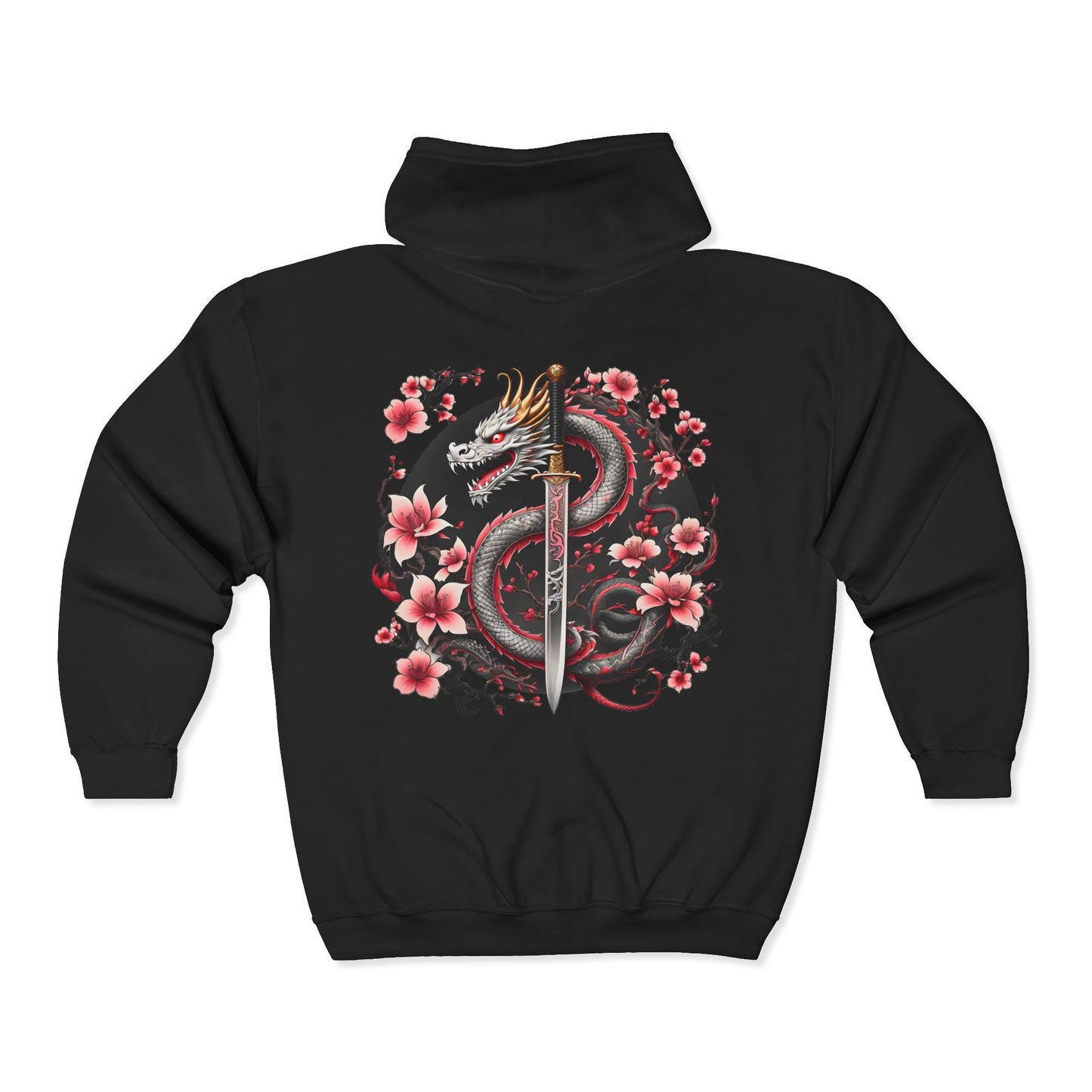 Black Dragon, Black Moon - Dragon Dagger Zip Hoodie – Sakura Sword Back Graphic