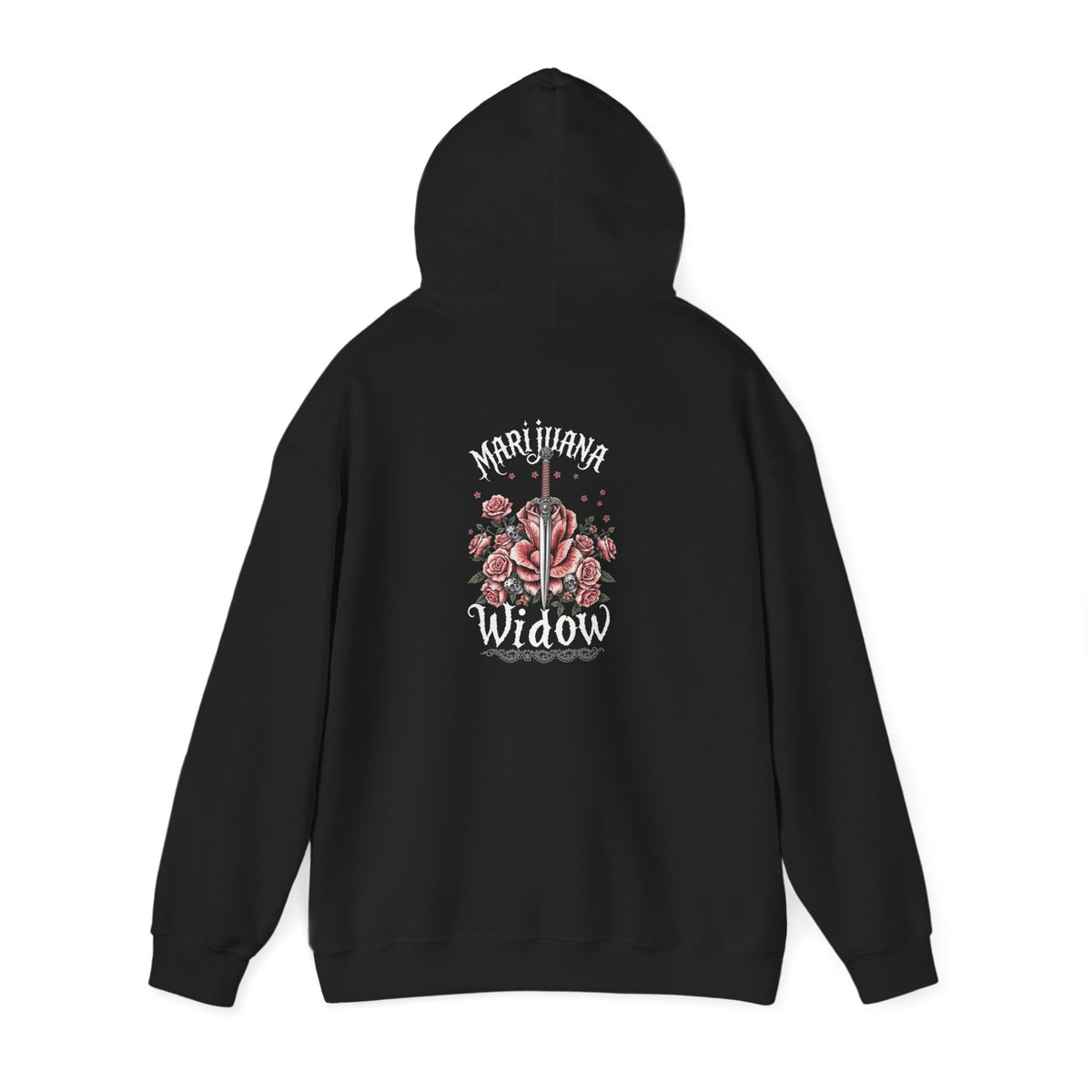 Pink Rose and Skull Slayer Hoodie - Front and Back Graphic Floral Skull Hoodie Pullover - Marijuana Widow
