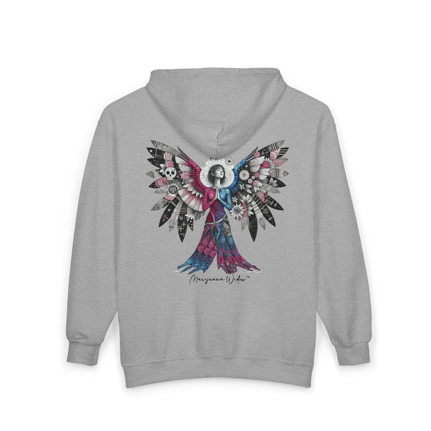 Angel Wings — Floral Skull Back Graphic - Full-Zip Hoodie
