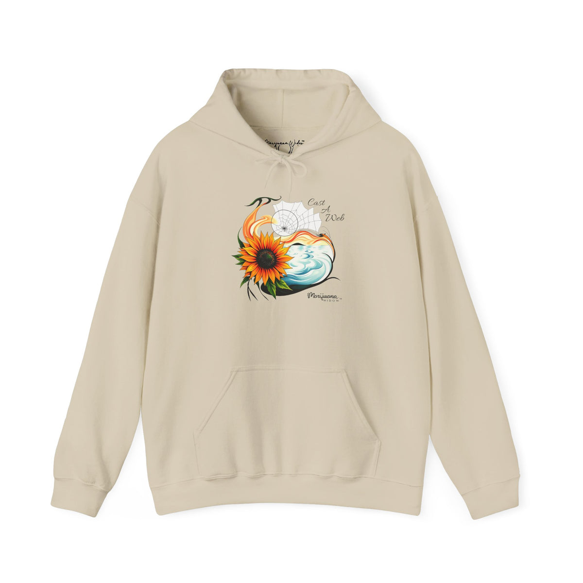 'Cast A Web' Hoodie - Retro Cannabis Themed Sunflower Artwork - Unisex Hoodie - Marijuana Widow