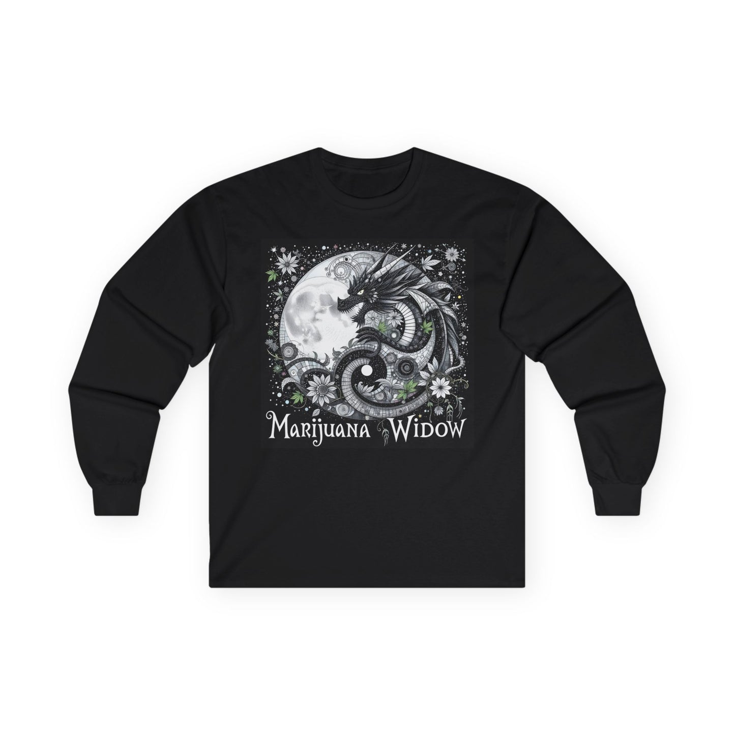 Dragon Rising Moon Long Sleeve Tee — Gothic Moon Graphic Shirt - Marijuana Widow