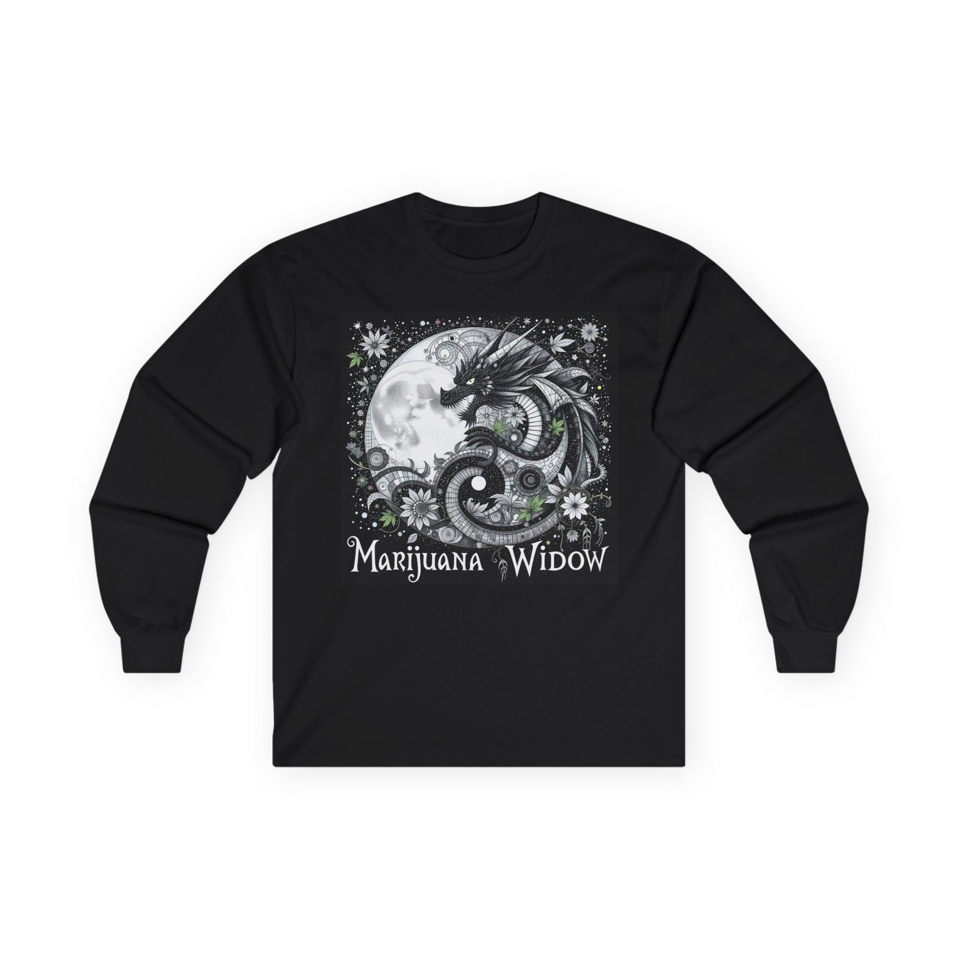 Dragon Rising Moon Long Sleeve Tee — Gothic Moon Graphic Shirt - Marijuana Widow