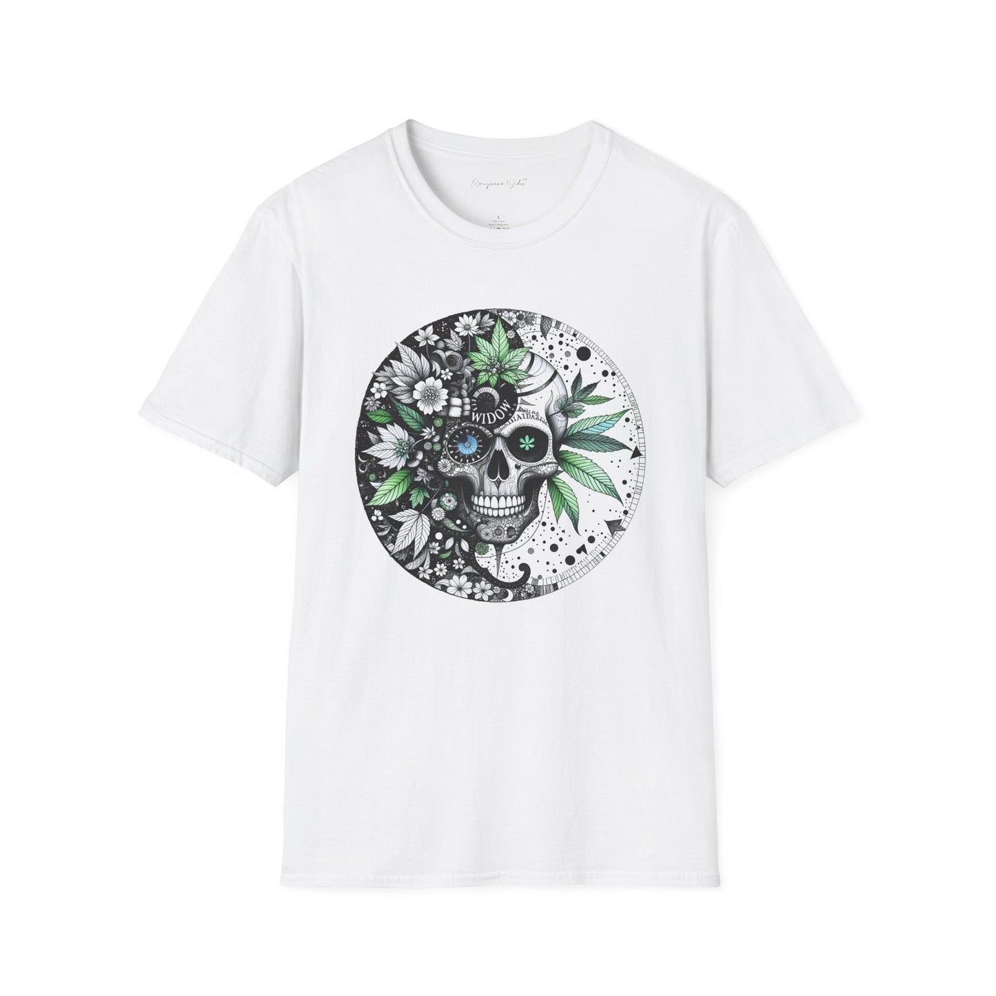 Skull Floral Tee — 'Widow' Botanical Day of the Dead Graphic Unisex Soft T-Shirt