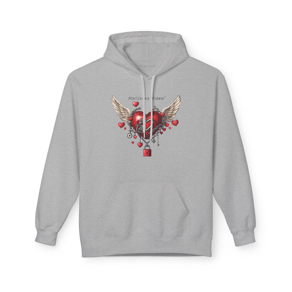 Winged Heart Lock Hoodie — Locked Heart Graphic Pullover Front and Back Graphic - Marijuana Widow