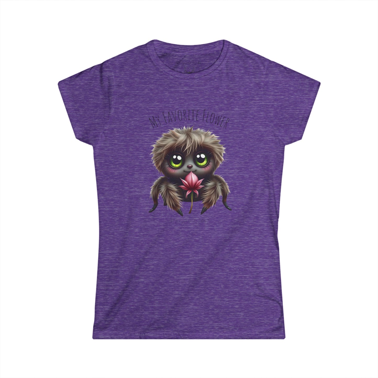 Cute Fluffy Spider Tee — Big-Eyed Spider Holding Pink Marijuana Leaf - Women's Tee