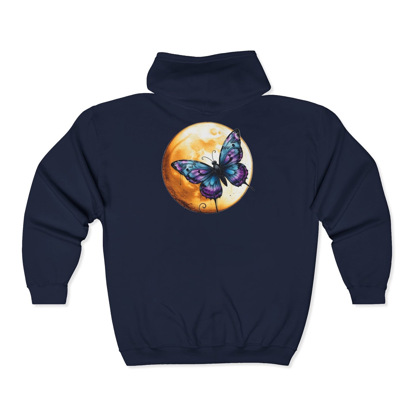 Butterfly & Moon Zip Hoodie — Unisex Full-Zip Sweatshirt