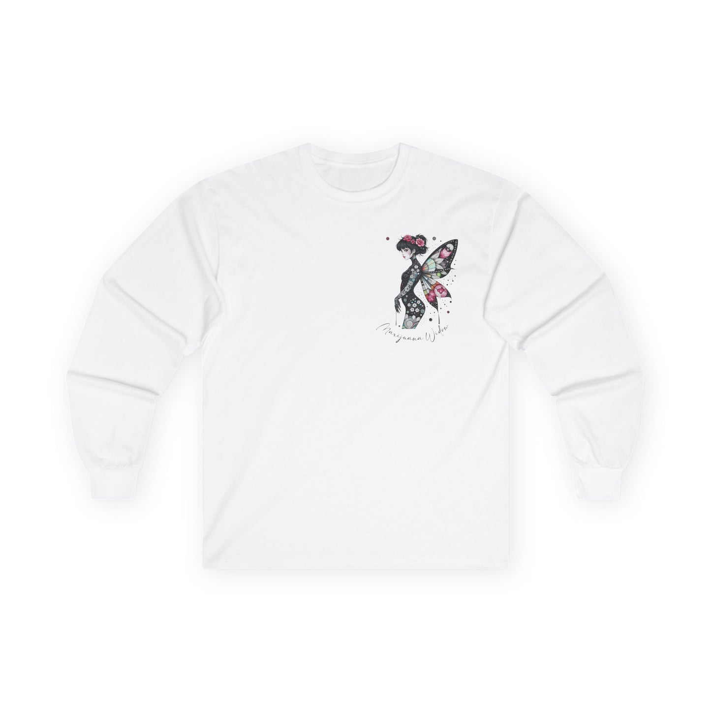 Dripping Ink - Fairy Butterfly Floral Long Sleeve Tee — Watercolor Wings - Front & Back Print Unisex Tee