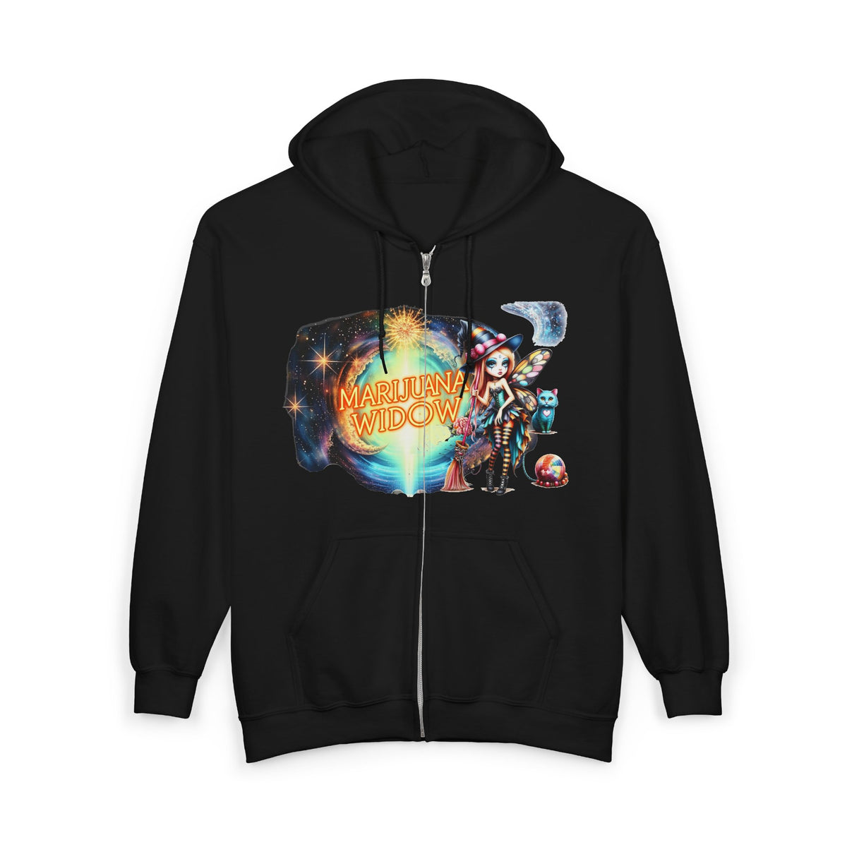 "Cirque de Mayhem" Zip Hoodie — Vintage Carnival Tent & Fairy Illustration - Front and Back Graphic