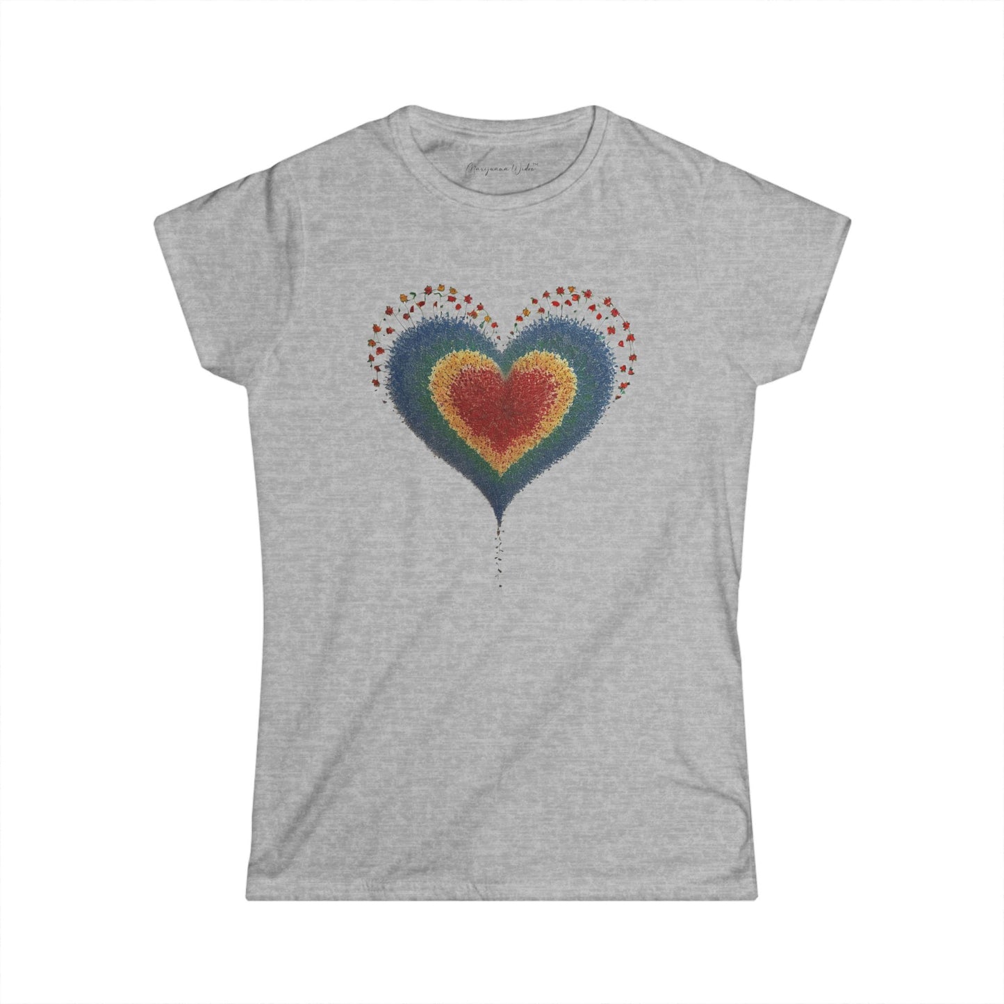 Heart Watercolor Tee — Rainbow Distressed Heart Graphic Women's Tee