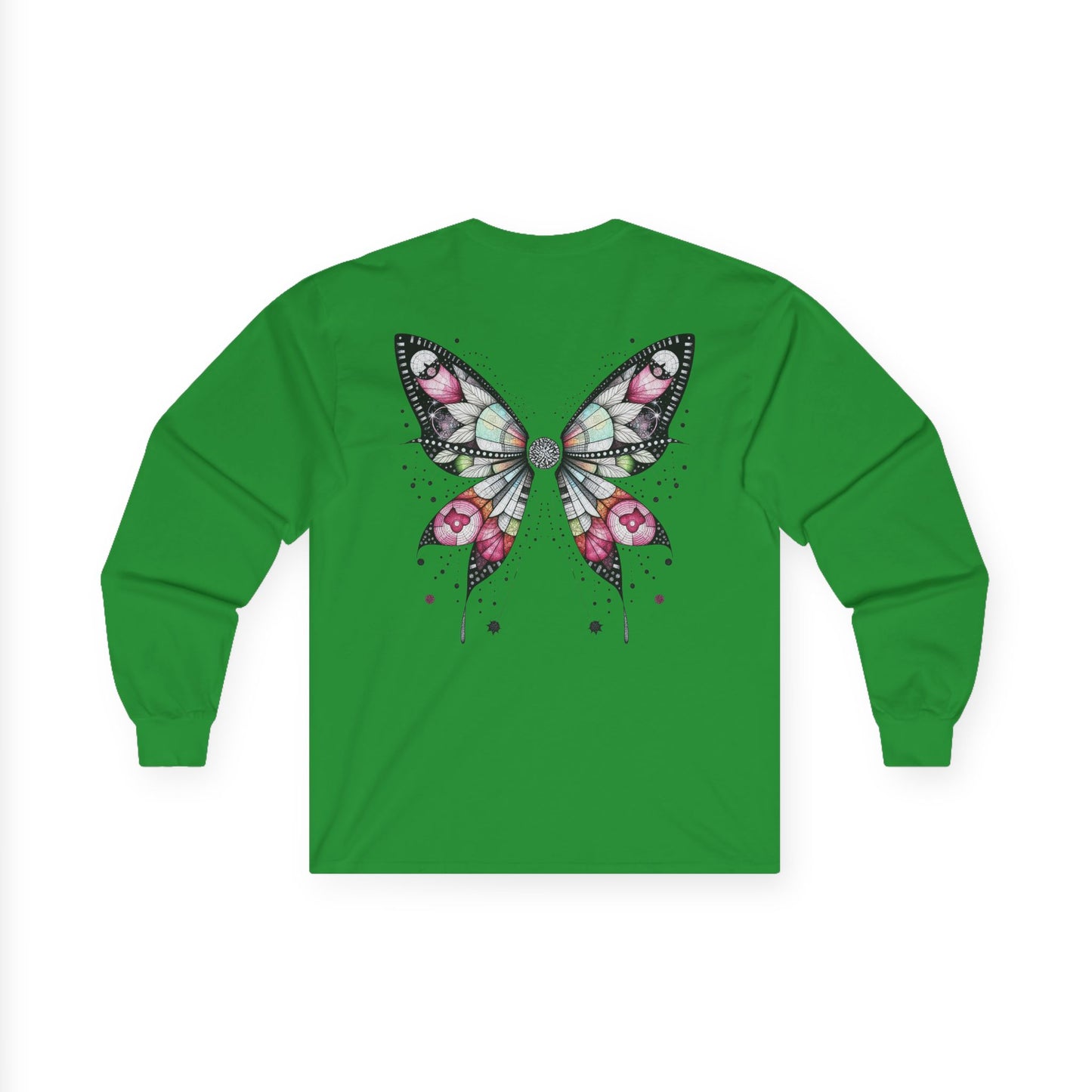Dripping Ink - Fairy Butterfly Floral Long Sleeve Tee — Watercolor Wings - Front & Back Print Unisex Tee