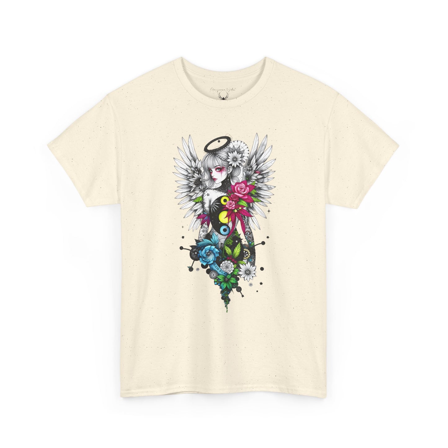 Angel Halo Floral Tee — Gothic Floral Graphic T-Shirt