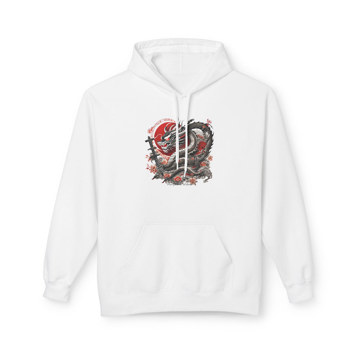 Koi Dragon Hoodie - Japanese Tattoo Style, Red Black - Unisex Sweatshirt - Marijuana Widow