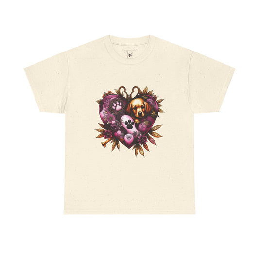 I Love Dogs - Golden Heart T-Shirt — Paw Print & Dog Portrait Tribute Unisex T-shirt
