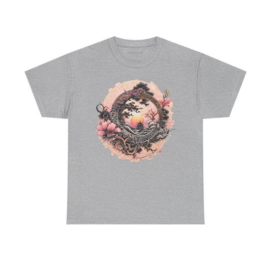 Sunset Pagoda — Vintage Pagoda with Cherry Blossoms - Unisex T-shirt - Marijuana Widow