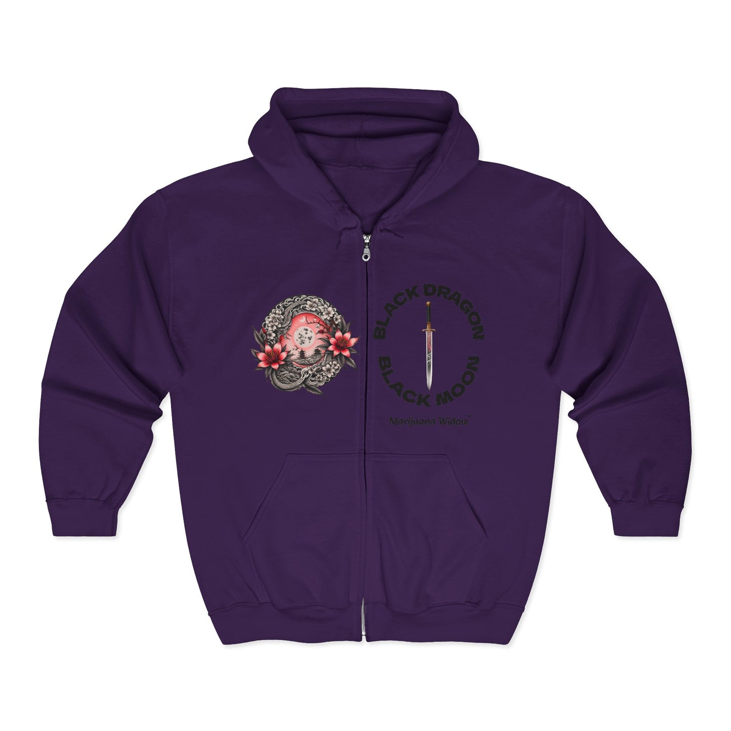 Black Dragon, Black Moon - Dragon Dagger Zip Hoodie – Sakura Sword Back Graphic
