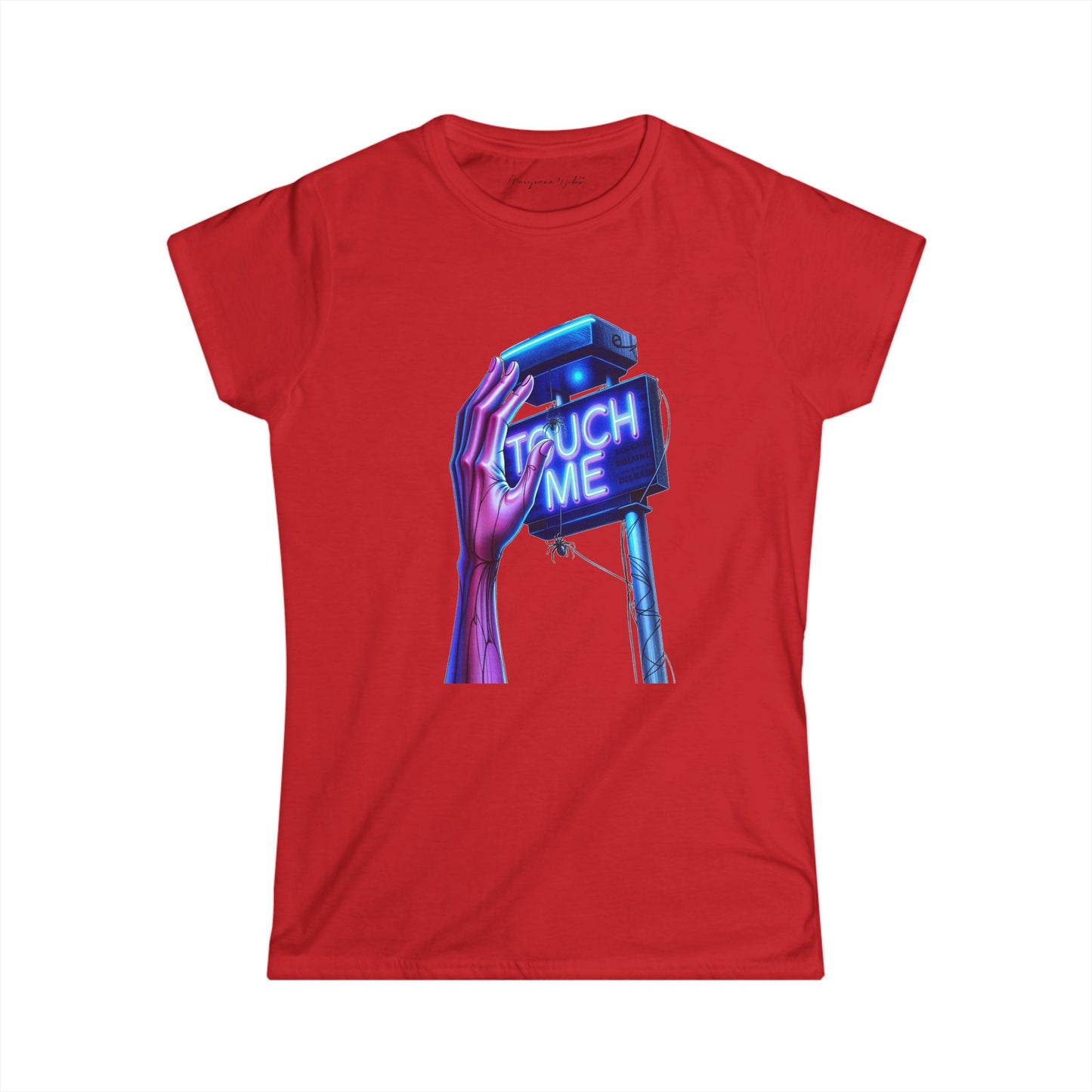 Touch Me - Blue Neon Sign - Women's Softstyle Short-Sleeve T-Shirt
