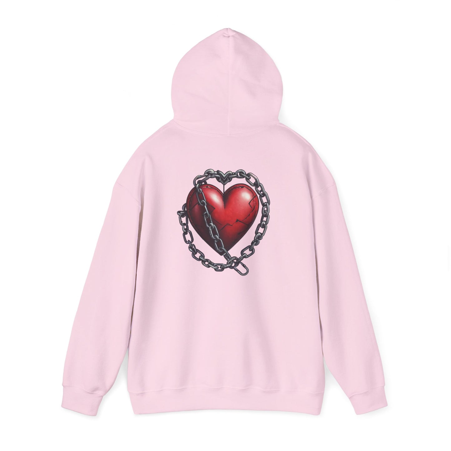 Broken Heart Locked in Chain Hoodie – Gothic Red Heart Graphic Unisex Sweatshirt