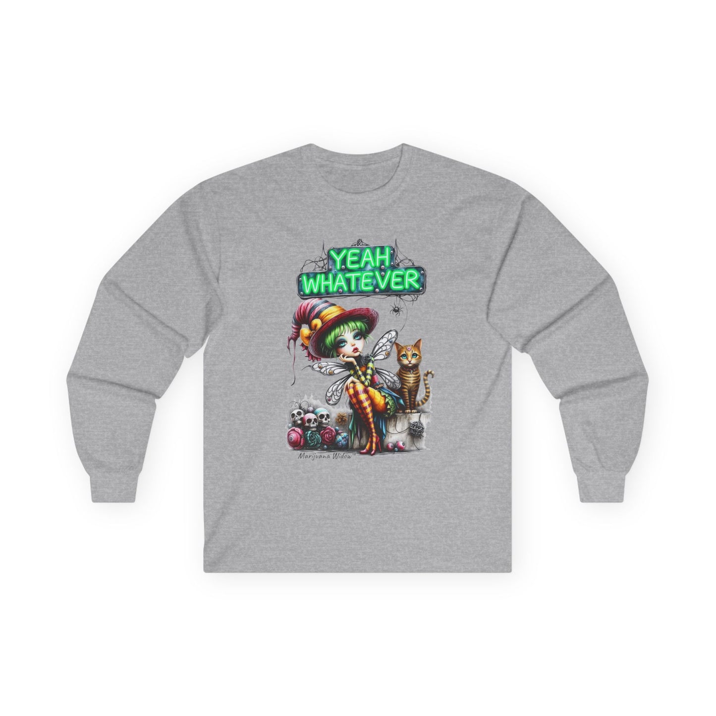 Halloween Fairy - Yeah Whatever - Fairy and Skeleton with Cat - Unisex Long Sleeve Tee