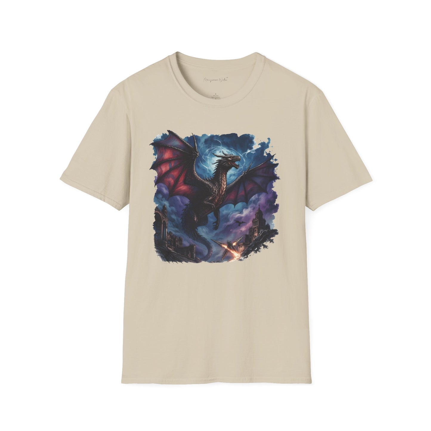 Dragon Night Above the Tower Unisex T-Shirt — Fantasy Dragon Artwork Tee