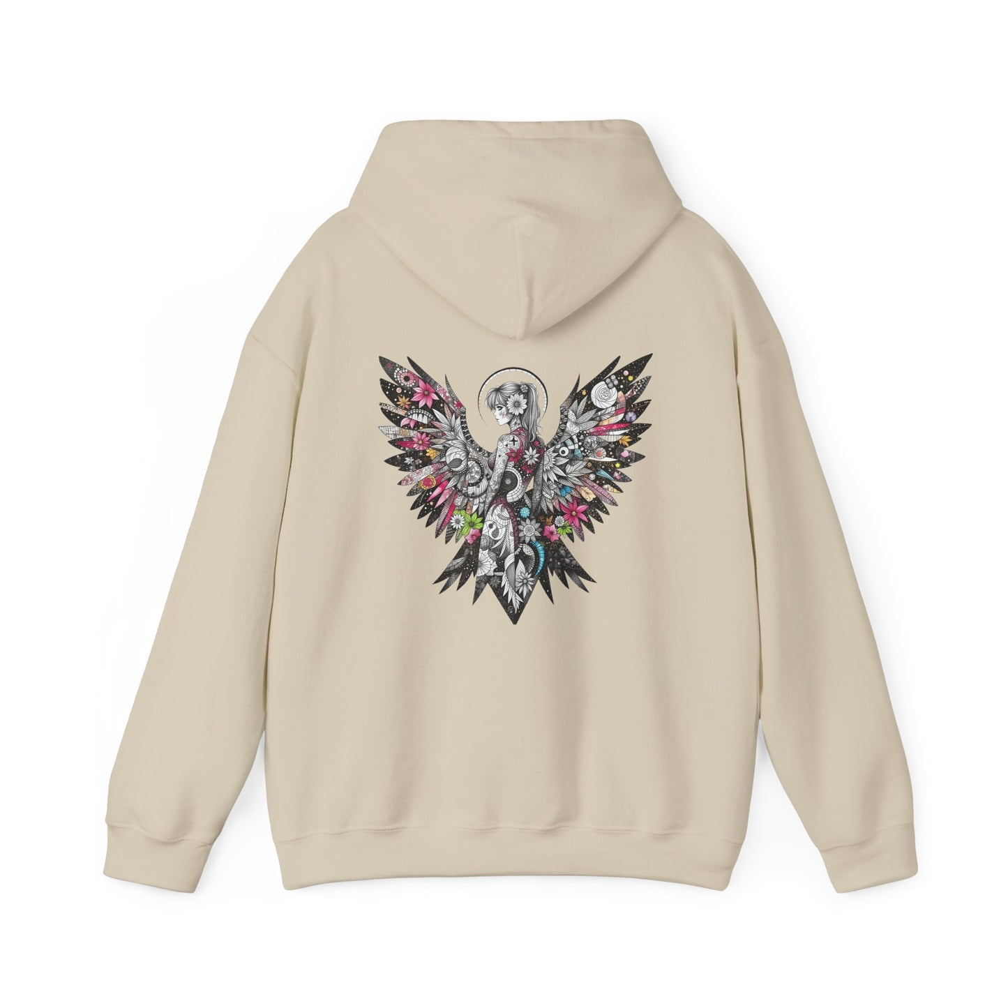 Angel Wings - Floral Skull Raven Hoodie — Gothic Boho Wings Pullover