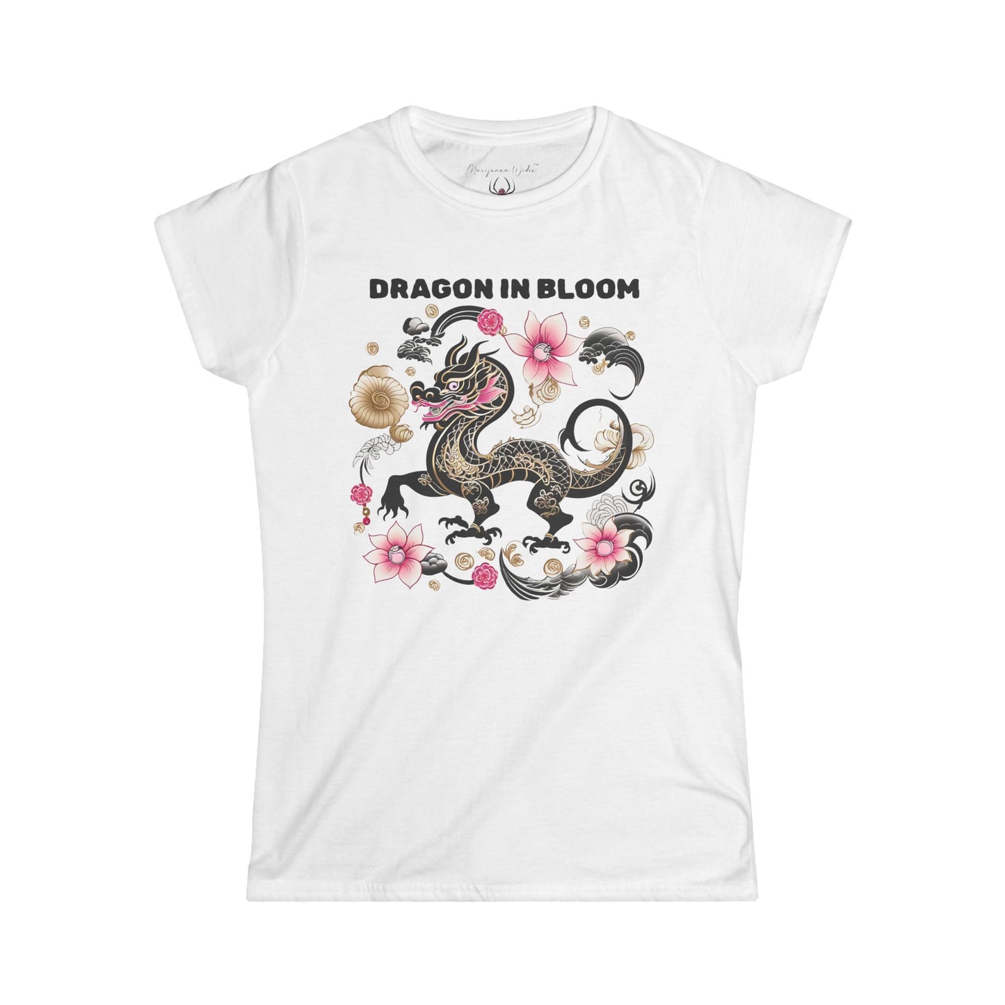 Dragon in Bloom — Dragon & Cherry Blossom Women's Tee — Floral Asian-Inspired Graphic Shirt
