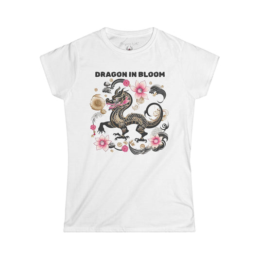 Dragon in Bloom — Dragon & Cherry Blossom Women's Tee — Floral Asian-Inspired Graphic Shirt