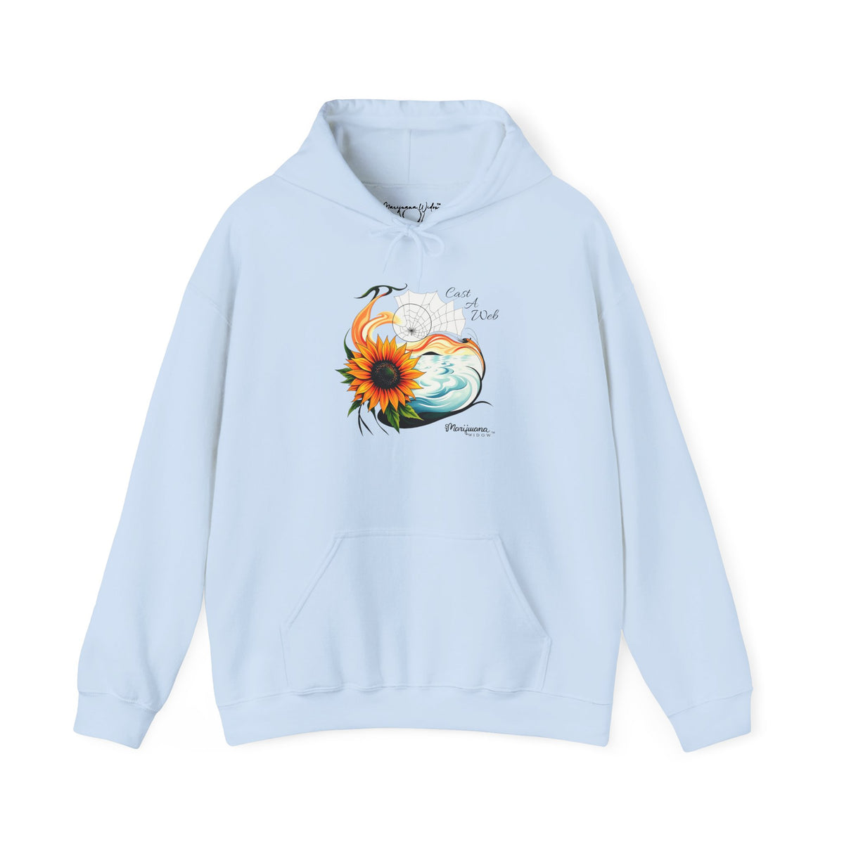 'Cast A Web' Hoodie - Retro Cannabis Themed Sunflower Artwork - Unisex Hoodie - Marijuana Widow